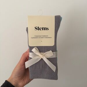 Stems Light Gray, Blue Cashmere Socks, 2 Pairs
